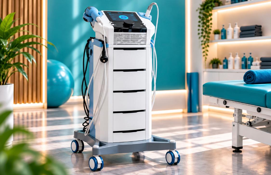 Combină BTL pentru electroterapie, laser și ultrasunete, pe cărucior, în decor ilustrativ